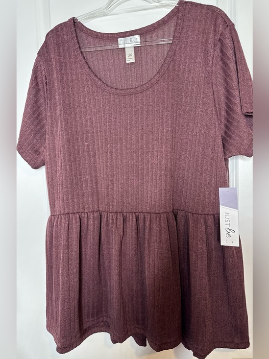 just be Tops - Women’s Just Be maroon Ribbed babydoll peplum Scoop Neck Top sz 3x stretch